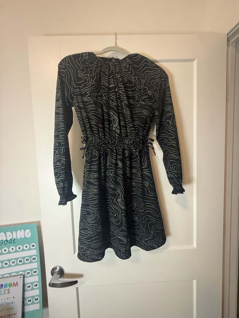 H&M Black and Silver Glitter Swirl Long Sleeve Mini Dress with Side Cutouts